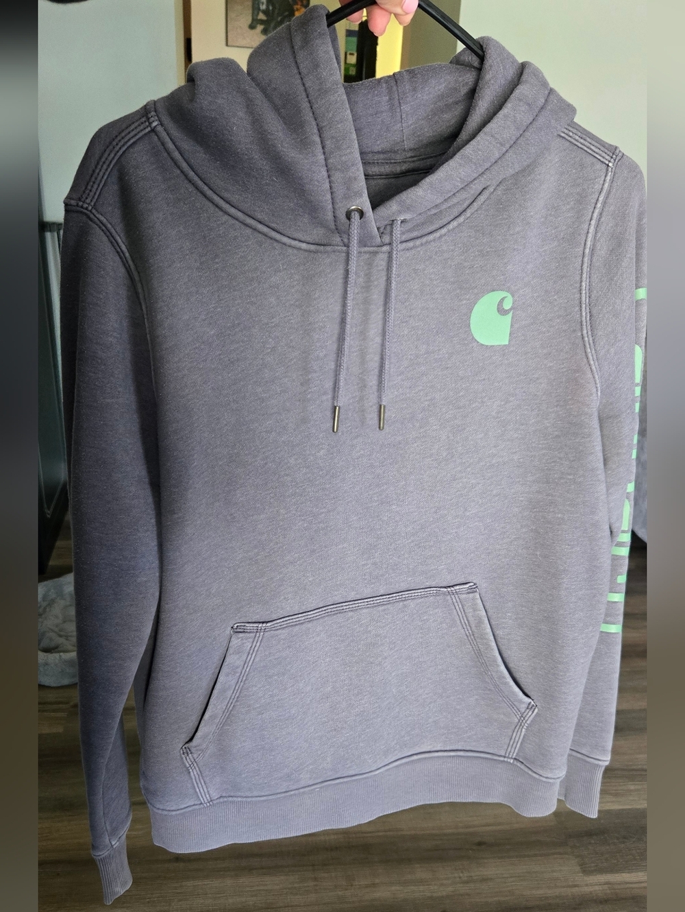 Carhartt Women's Crewneck Hoodie in Gray with Mint Logo